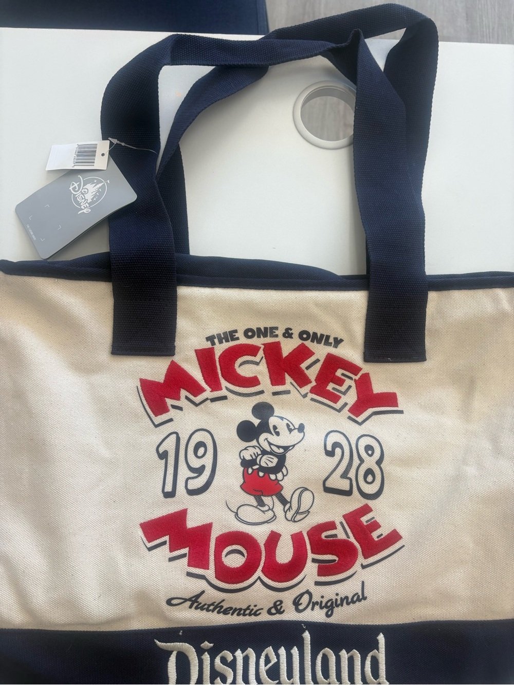 Disney Canvas Mickey Tote Bag in Cream, Navy and Red